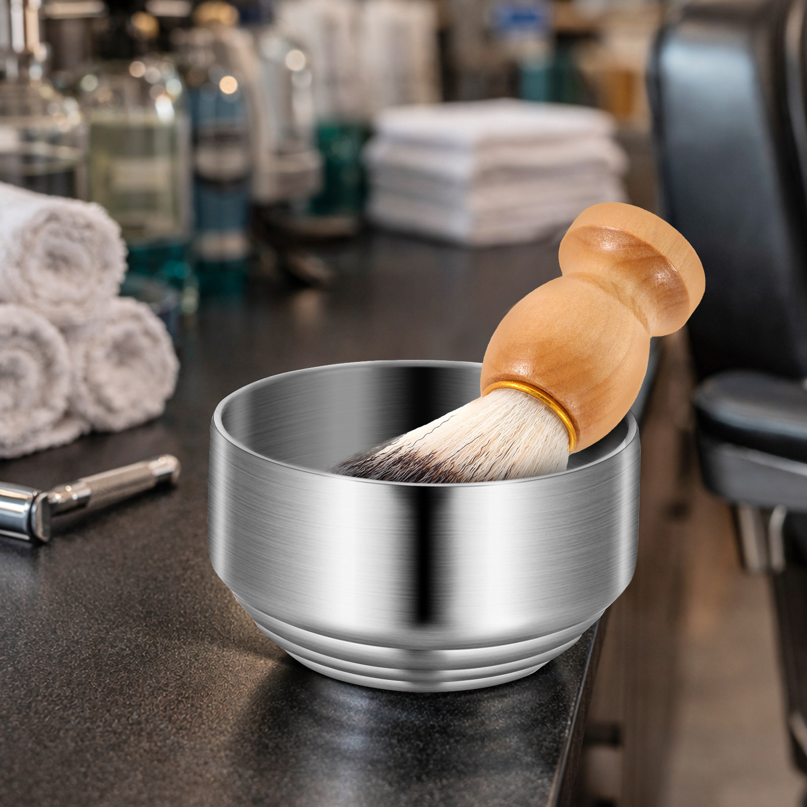 Men'S Grooming Facial - Premium Stainless Steel Shaving Bowl with