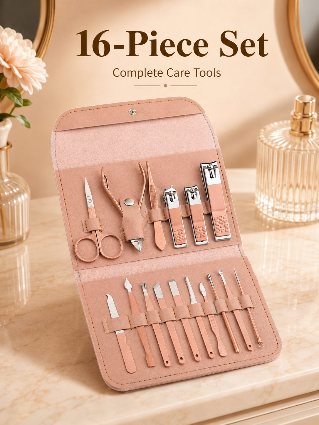 Mens Grooming Travel Kit - 8/16-Piece Manicure Pedicure Grooming Kit with