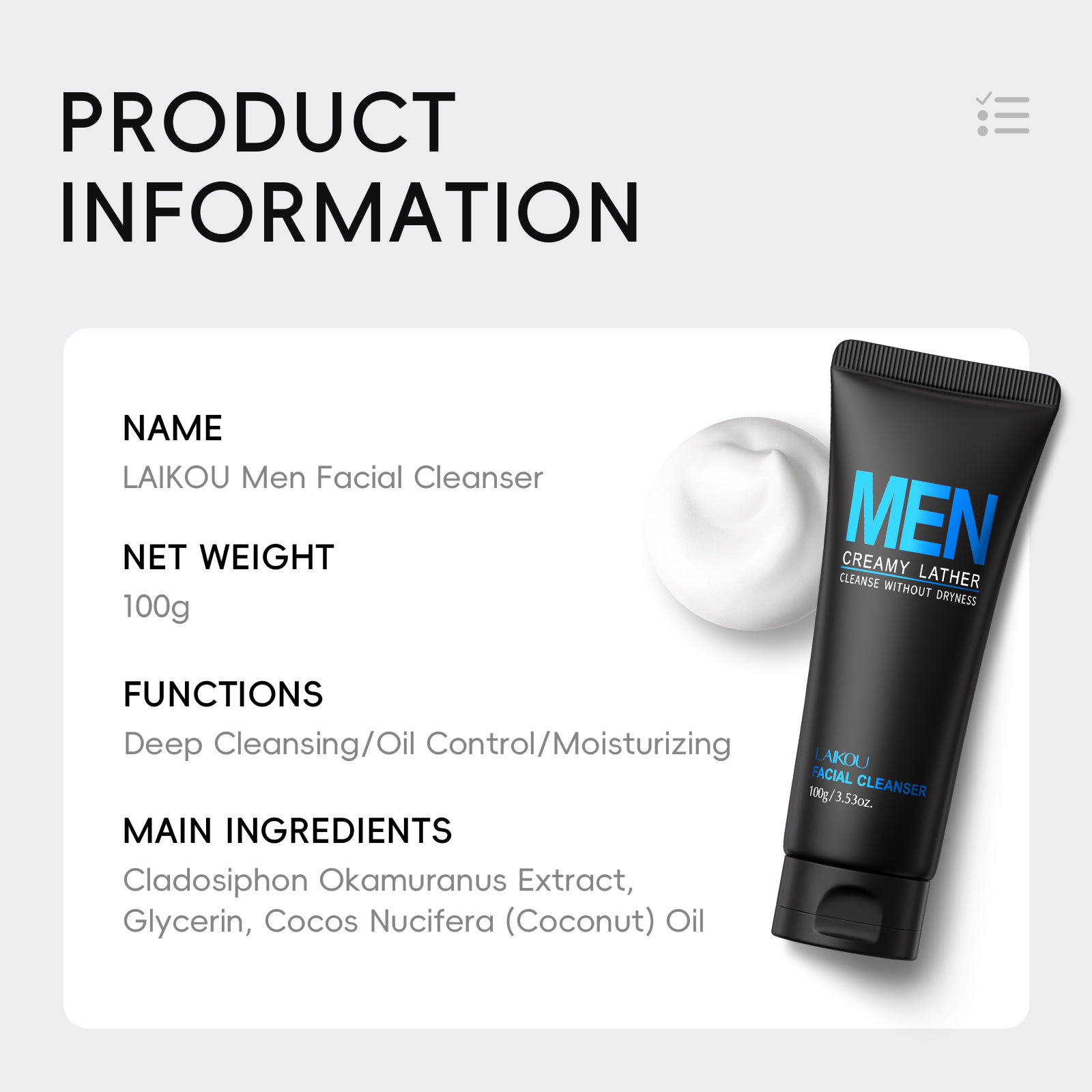 LAIKOU Men Face Wash 100g Deep - Men'S Grooming Facial ulasan dan harga